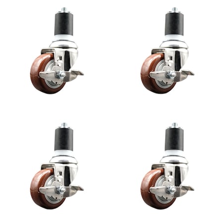 Service Caster 3 Inch 316SS Maroon Poly Swivel 1-7/8 Inch Expanding Stem Caster Set Brake SCC SCC-SS316EX20S314-PPUB-MRN-TLB-178-4